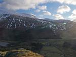 Fairfield poking up behind the Helvellyn ridge with Seat Sandal on the right.