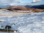 Frozen Blea Tarn below with Armboth fells beyond.