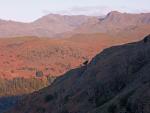 Bowfell in the distance with the Langdale Pikes to the right.