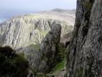 Pikes Crag and Scafell Pike in the sun behind Lord's Rake.
