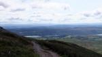 The Walna Scar track over the pass. Coniston Water in the distance.