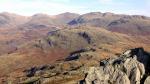 Looking across Hardknott to Bowfell centre skyline.